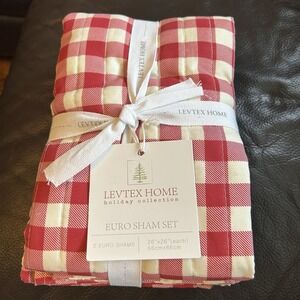 Levtex Home Holiday Collection 2 Euro Sham Set 26x26 Red White Checked Christmas